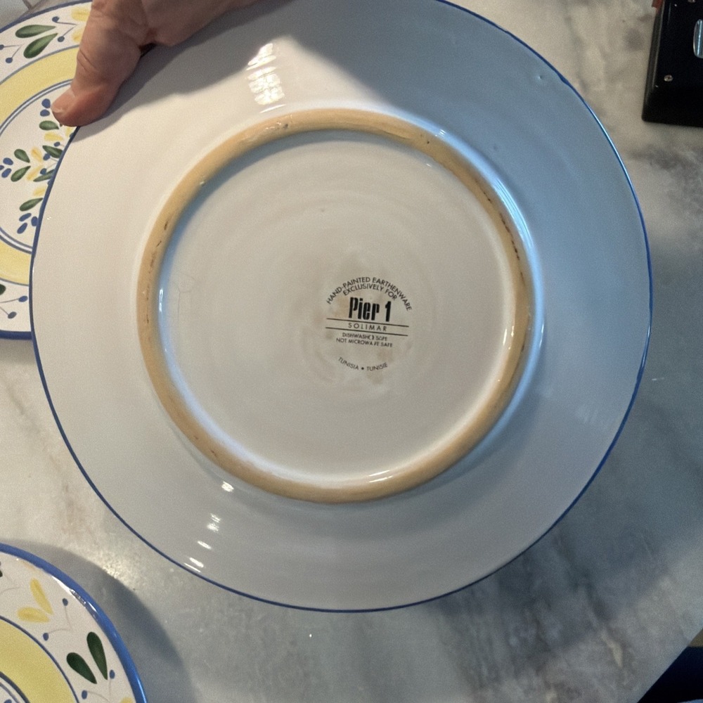SET OF FOUR SOLIMAR PIER 1 POTTERY DINNER PLATES BLUE AND YELLOW Gw994 - Picture 7 of 14